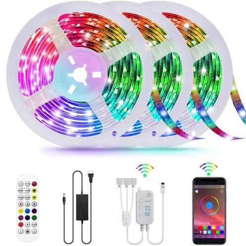 (image for) 49.2Ft (3x 5M) SMD5050-150 LED Strip Light 5050 RGB Set 15m RGB LED Strip Lights IP65 Waterproof w/ Power Supply & Controller